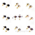 Amethyst Hexagonal Pyramid Beads Gilding Stud Earrings